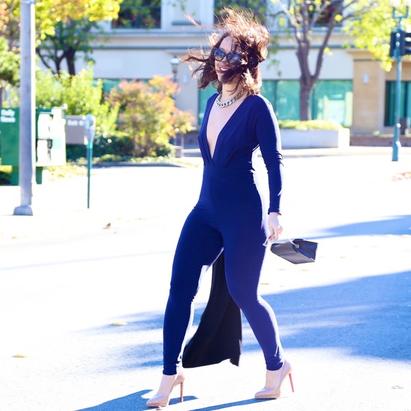 blue tight jumpsuit